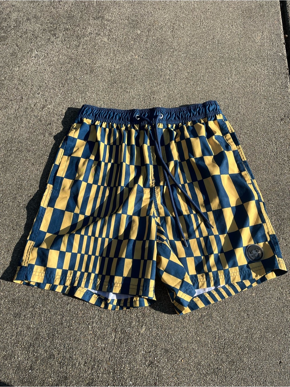 Neff Men's Checkerboard Swim Trunks - Navy & Yellow